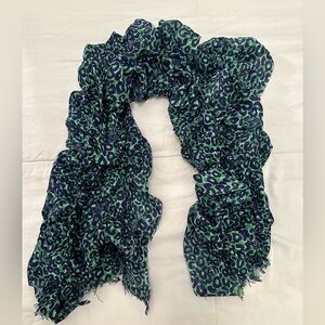 Lilly Pulitzer Stretchy Rayon Fringe Scarf Blue Green Leopard Print